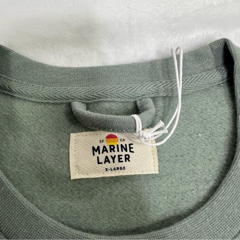 NWT Marine Layer Men's Silt Green Chest Striped Fleece Crewneck Sweater Size XL - Picture 4 of 6